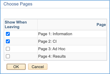 A screnshot of the section that allows users to control which pages trigger a validation.